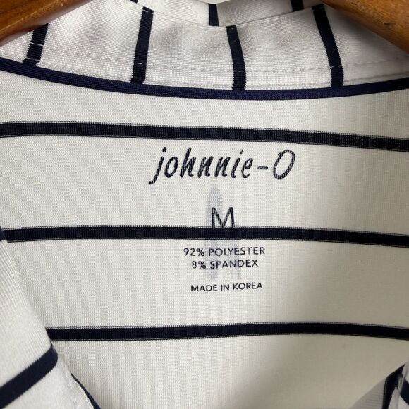 Johnnie-O Men’s Polo Shirt | Medium White Navy Stripe - Picture 4 of 6